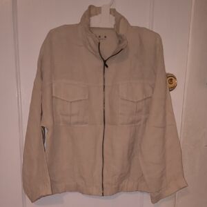 Three Dots | 100% Linen Light Tan Utility Jacket